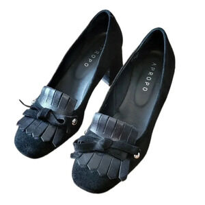 Apropo Suede Leather Black Heel Pumps Shoes Size EU 36